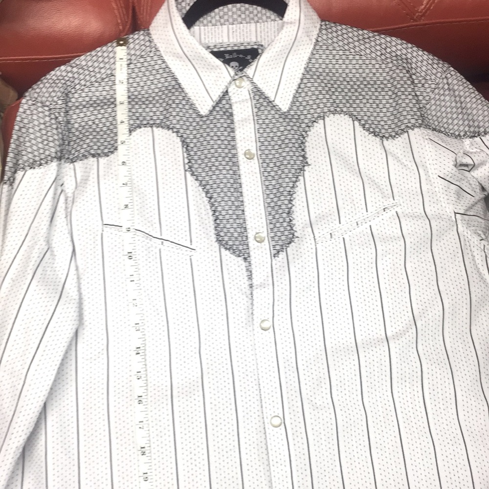 Rock Roll-n-Soul Mans Shirt, Western Style, Size L, white/black